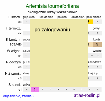 ekologiczne liczby wskaźnikowe Artemisia tournefortiana (bylica Tourneforta)