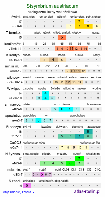 ekologiczne liczby wskaźnikowe Sisymbrium austriacum (stulisz austriacki)