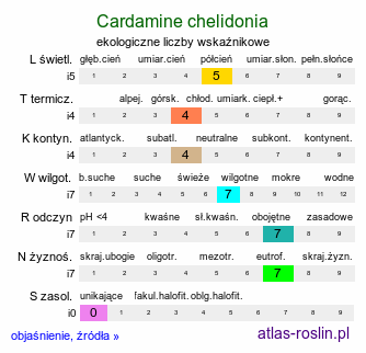 ekologiczne liczby wskaźnikowe Cardamine chelidonia (rzeżucha glistnikowata)