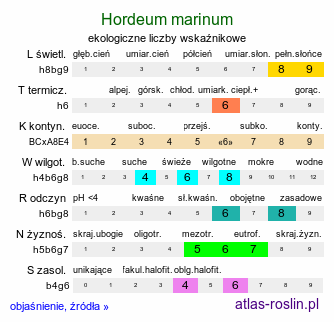 ekologiczne liczby wskaźnikowe Hordeum marinum (jęczmień nadmorski)