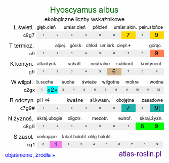 ekologiczne liczby wskaźnikowe Hyoscyamus albus (lulek biały)