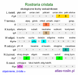 ekologiczne liczby wskaźnikowe Rostraria cristata (rostraria grzebieniasta)