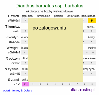 ekologiczne liczby wskaźnikowe Dianthus barbatus ssp. barbatus (goździk brodaty)