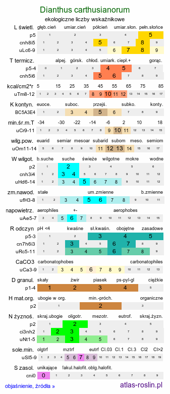 ekologiczne liczby wskaźnikowe Dianthus carthusianorum (goździk kartuzek)