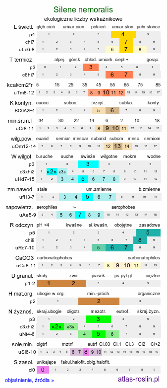 ekologiczne liczby wskaźnikowe Silene nemoralis (lepnica gajowa)