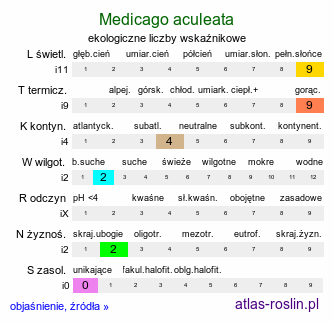 ekologiczne liczby wskaźnikowe Medicago aculeata (lucerna kłująca)