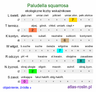 ekologiczne liczby wskaźnikowe Paludella squarrosa (mszar krokiewkowaty)