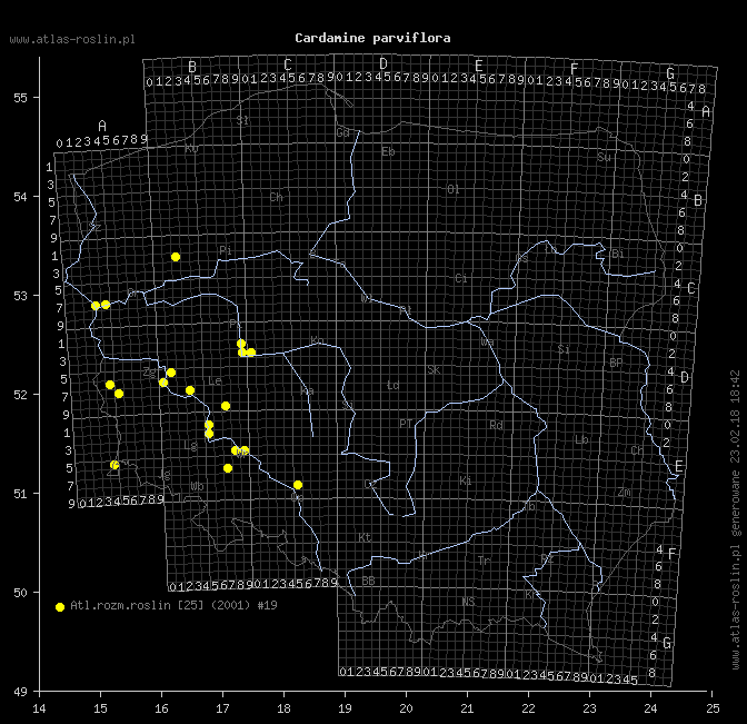 mapa występowania taksonu Cardamine parviflora