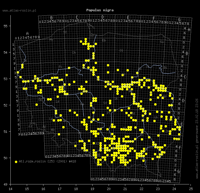 wystepowanie - Populus nigra (topola czarna)