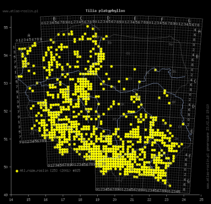wystepowanie - Tilia platyphyllos (lipa szerokolistna)