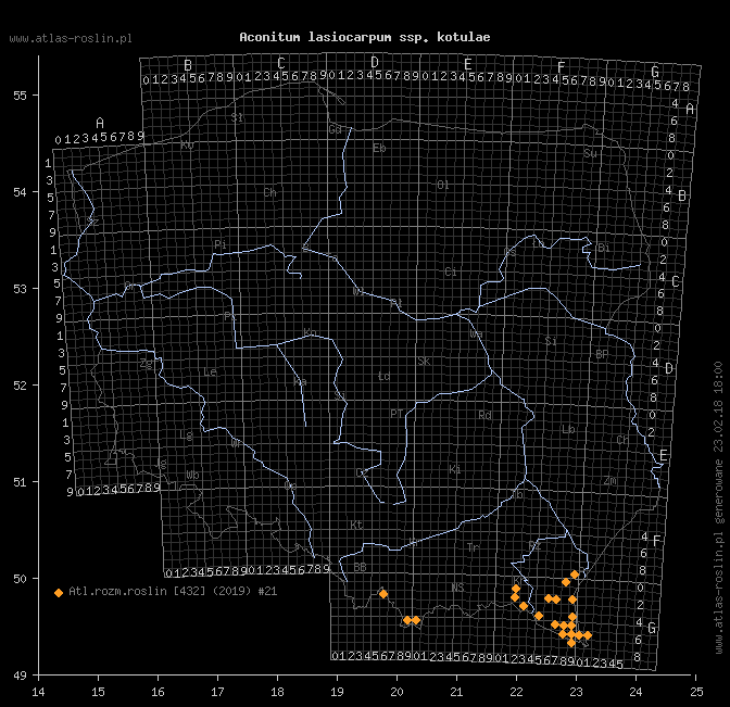wystepowanie - Aconitum lasiocarpum ssp. kotulae (tojad wschodniokarpacki Kotuli)