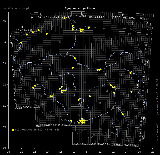 wystepowanie - Nymphoides peltata (grzybieńczyk wodny)