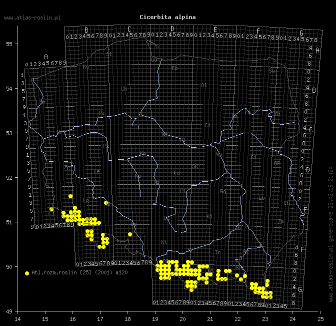 wystepowanie - Cicerbita alpina (modrzyk górski)