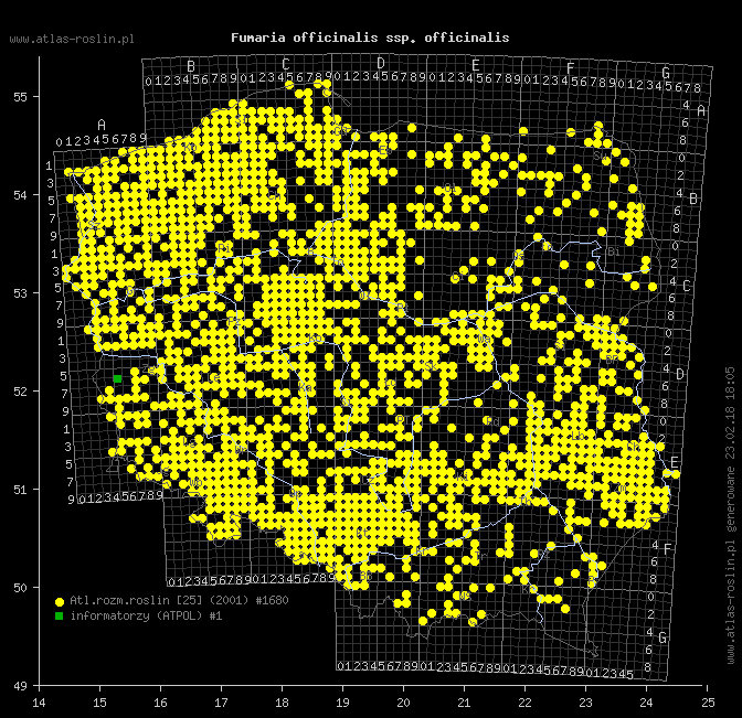 mapa występowania taksonu Fumaria officinalis ssp. officinalis