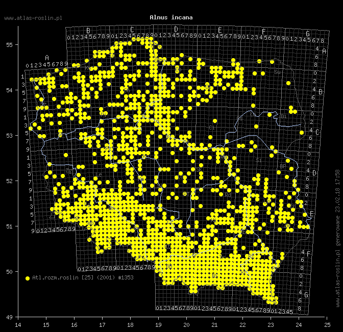 wystepowanie - Alnus incana (olsza szara)