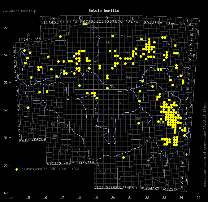 wystepowanie - Betula humilis (brzoza niska)