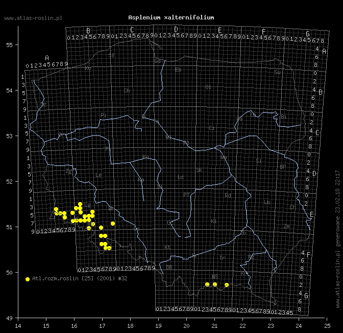 wystepowanie - Asplenium ×alternifolium (zanokcica niemiecka)