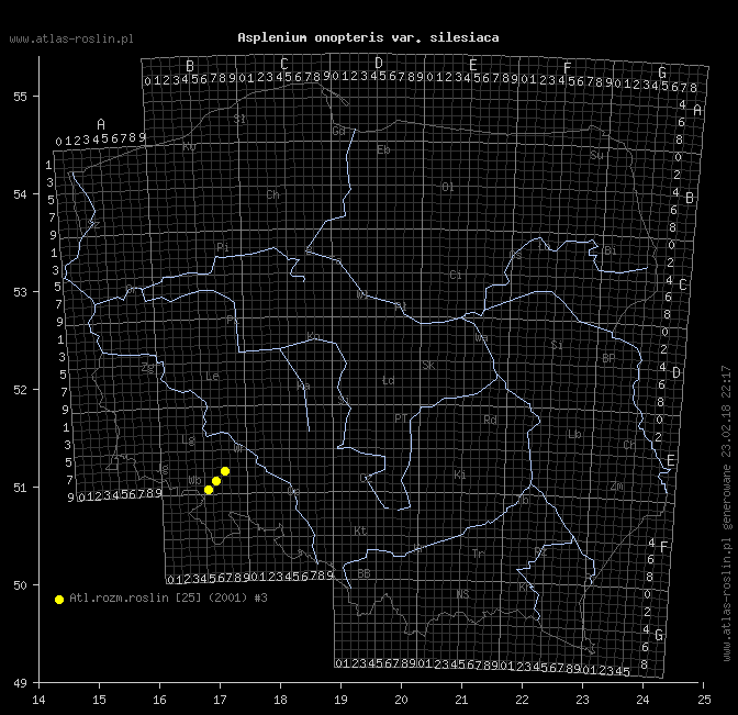 wystepowanie - Asplenium onopteris var. silesiaca (zanokcica kończysta odmiana śląska)