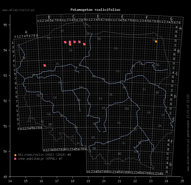 wystepowanie - Potamogeton ×salicifolius (rdestnica wierzbolistna)
