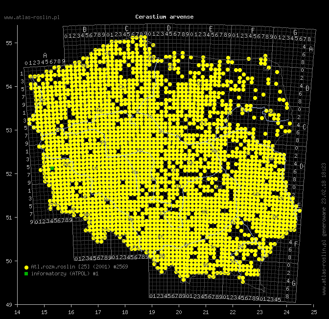 mapa występowania taksonu Cerastium arvense
